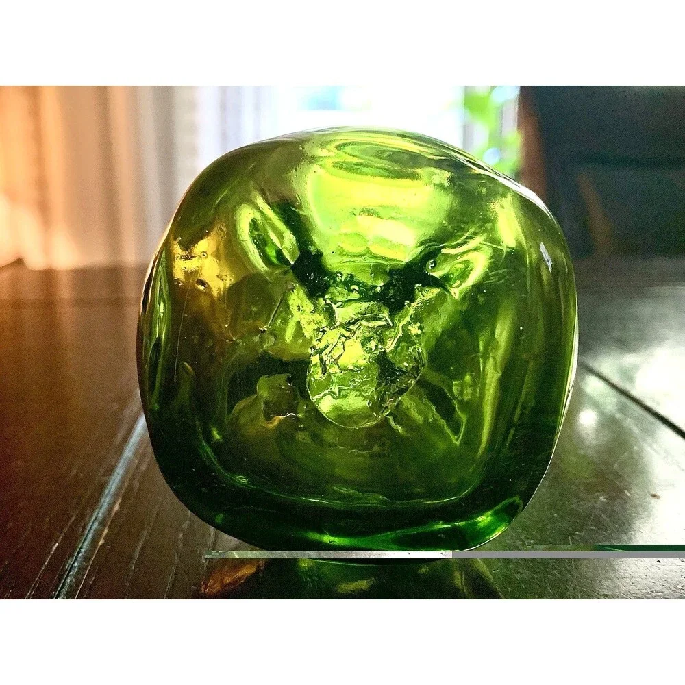Vintage Danish Holmegaard Green Glass Kluk Kluk Vase Jacob Bang MCM Art Glass 7